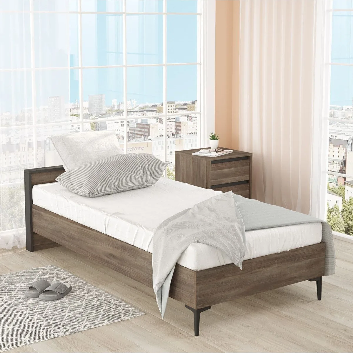 Lit simple Oliver 190*90cm Café-anthracite OLI5-CA