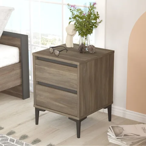 Table de chevet Oliver 2 tiroirs Café-anthracite OLI6-CA