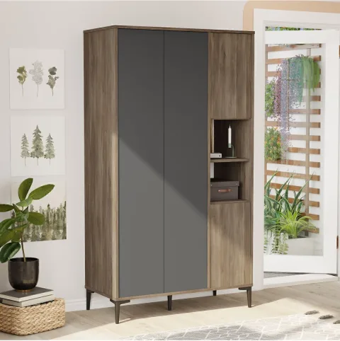 Armoire Oliver large 4 portes avec étagères Café-anthracite OLI9-CA
