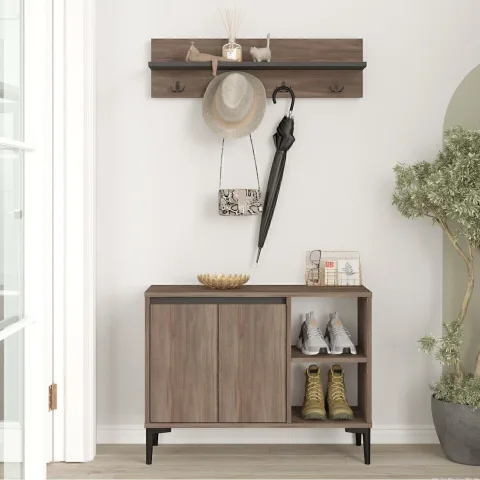 Meuble à chaussures Oliver Portemanteau Vestiaire avec patère Café-anthracite OLI11-CA