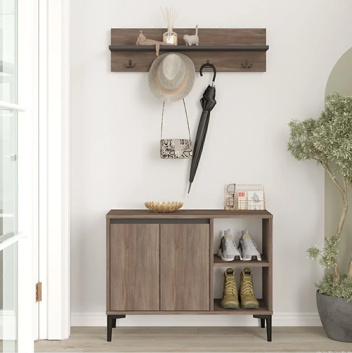 Meuble à chaussures Oliver Portemanteau Vestiaire avec patère Café-anthracite OLI11-CA