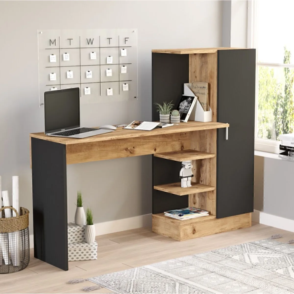 Bureau Wose avec bibliothèque Pin Atlantique Noir Bureau enfant WOS2-AB