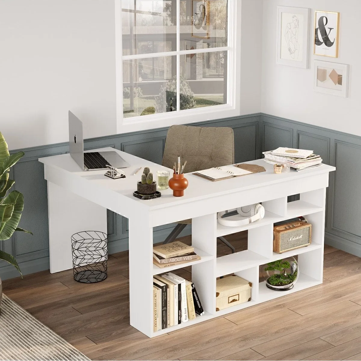 Bibliothèque d'angle avec bureau Blanc COR5-W