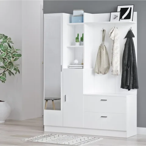 Vestiaire Lidya Meuble à chaussures Portemanteau avec miroir et étagère LID5-W