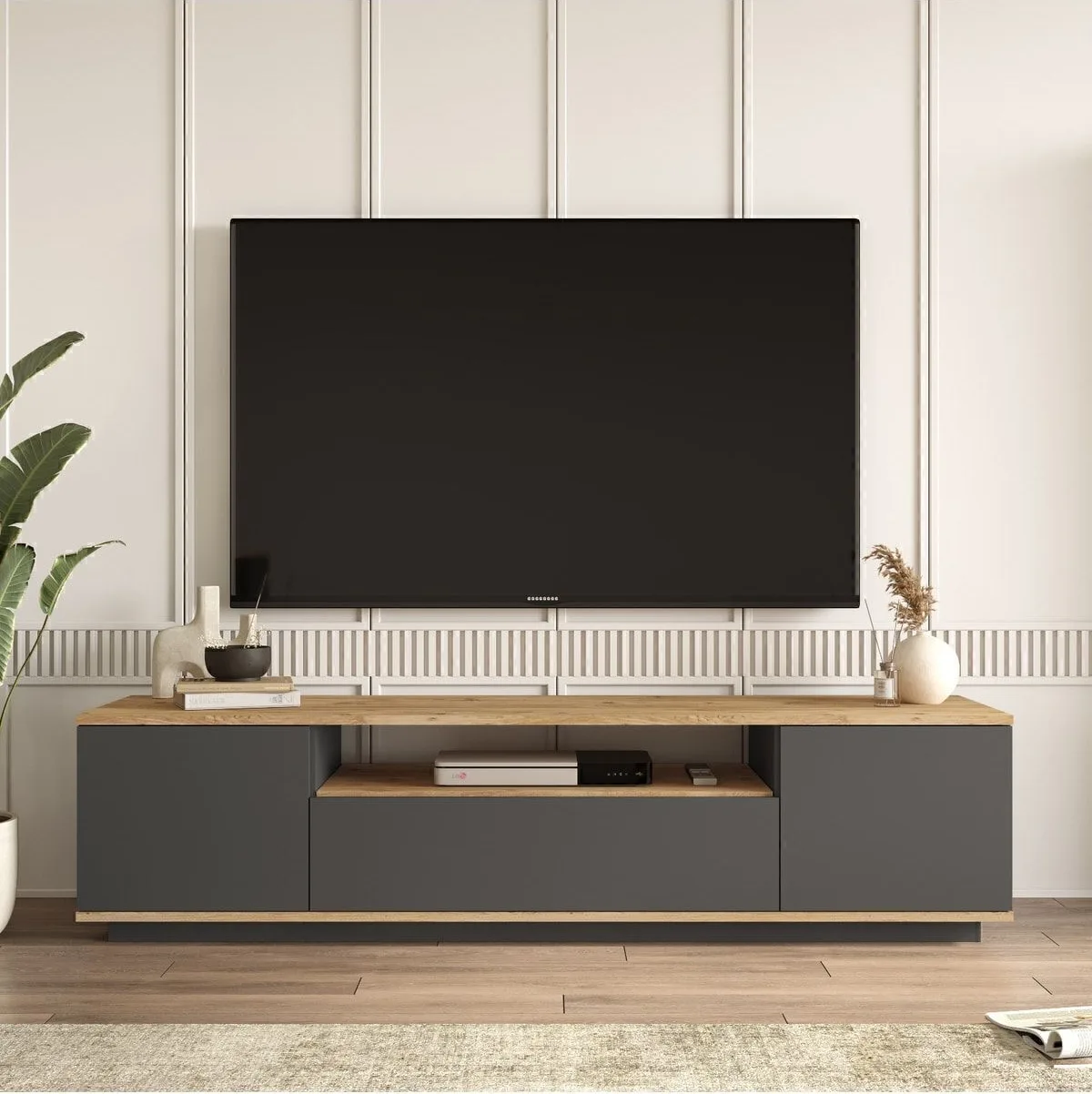 Meuble TV Aven avec portes 180cm Pin-Anthracite AVE7-AA