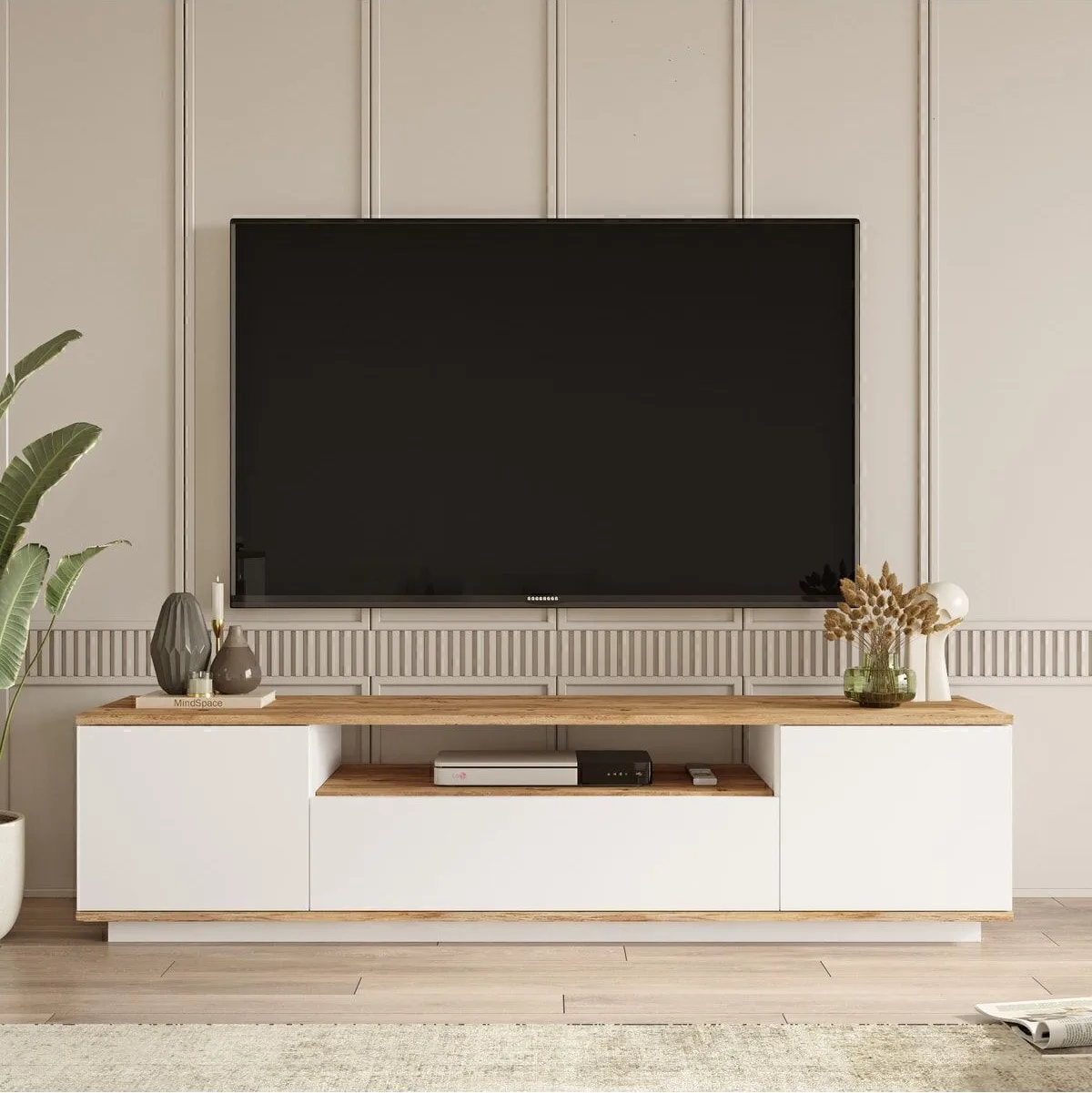 Meuble TV Aven avec portes 180cm Pin-Blanc AVE7-AW
