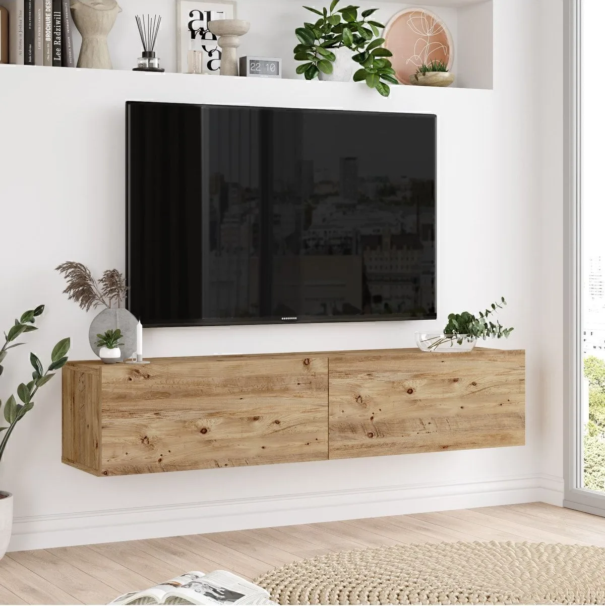 Meuble TV Aven avec portes 140cm Pin AVE10-A
