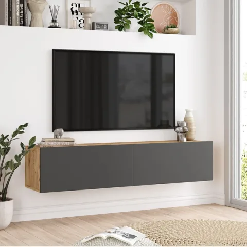 Meuble TV Aven avec portes 140cm Pin-Anthracite AVE10-AA