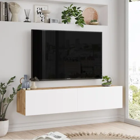 Meuble TV Aven avec portes 140cm Pin-Blanc AVE10-AW