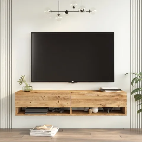 Meuble TV Aven avec étagères et portes 140cm Pin AVE11-A