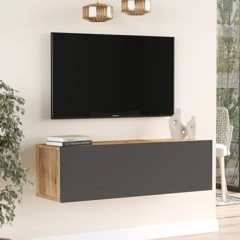 Meuble TV Aven avec portes 100cm Pin-Anthracite AVE12-AA