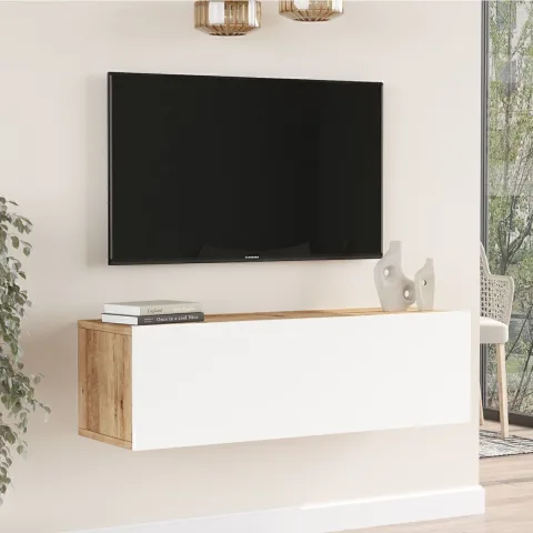 Meuble TV Aven avec portes 100cm Pin-Blanc AVE12-AW