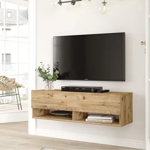 Meuble TV Aven avec étagères et portes 100cm Pin AVE13-A