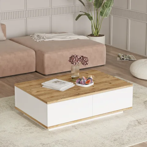 Table basse Aven 60x90cm 2 portes Pin-blanc AVE14-AW