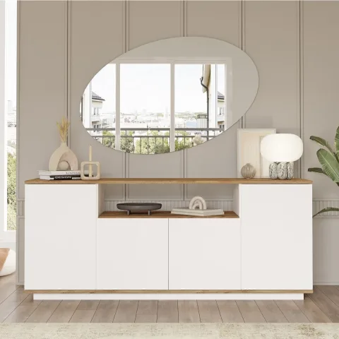 Console Aven 4 portes avec étagères 180cm Pin-blanc AVE15-AW