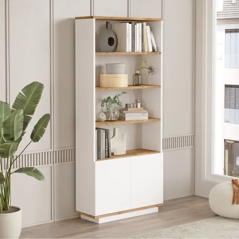 Bibliothèque Aven 168cm avec étagères et 2 portes Pin-blanc AVE16-AW