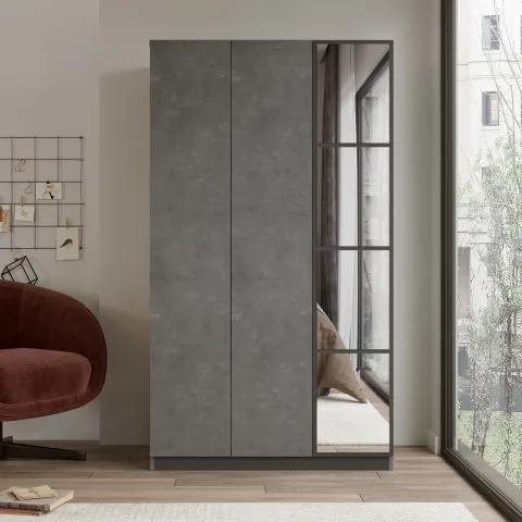 Armoire Teeny 3 portes avec tiroirs et miroir Béton TEE1-RG