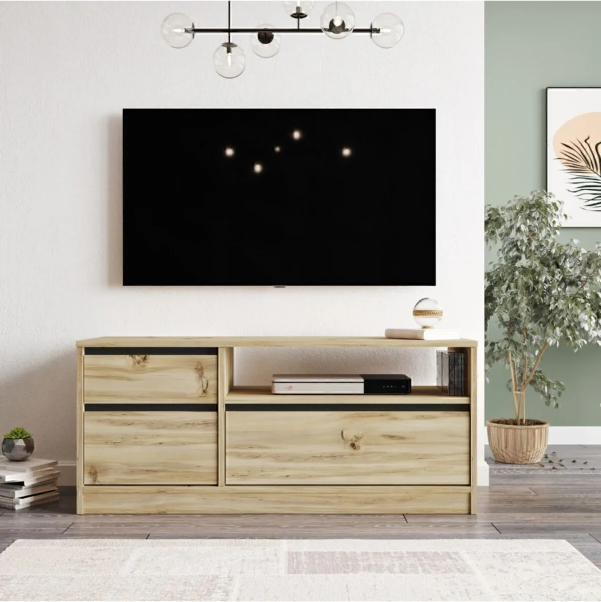 ARYA – Meuble TV 120 cm avec rangements intégrés – Noir & Gris Feutre (ARY7-KL)