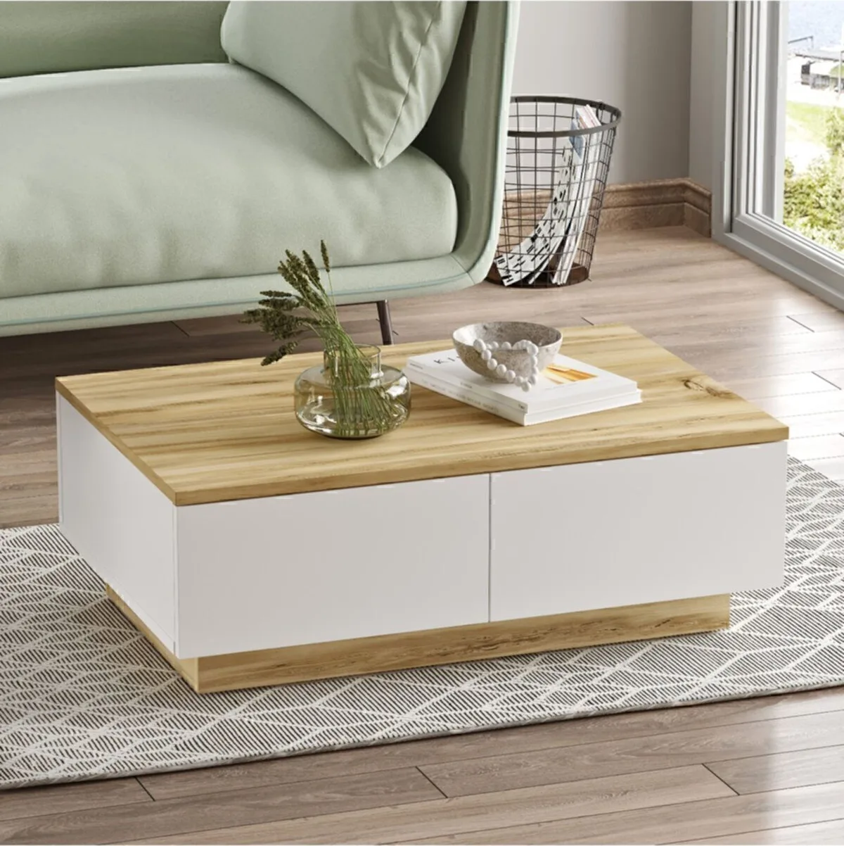 Arya Table basse 2 portes Feutre-blanc ARY17-WK