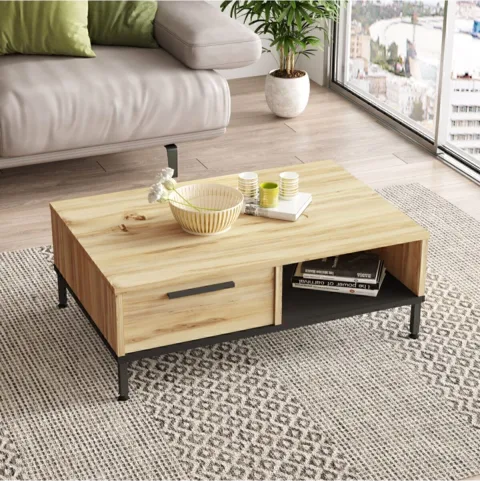 Arya Table basse Pieds Métal avec tiroirs Feutre-noir ARY18-KL