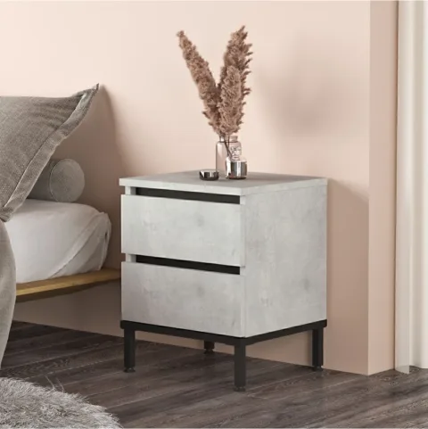 Arya Table de chevet 2 tiroirs Pieds Métal Pierre-noir ARY25-TL
