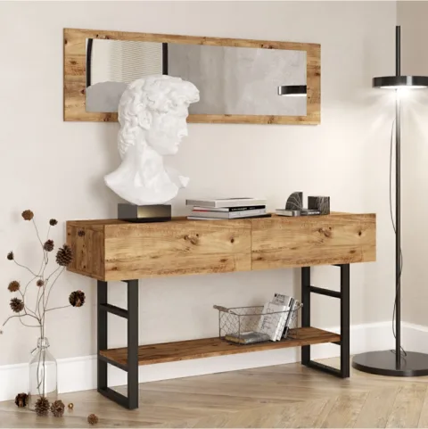EL24 Elanor Console Métal 139cm avec miroir et portes ELA24-A