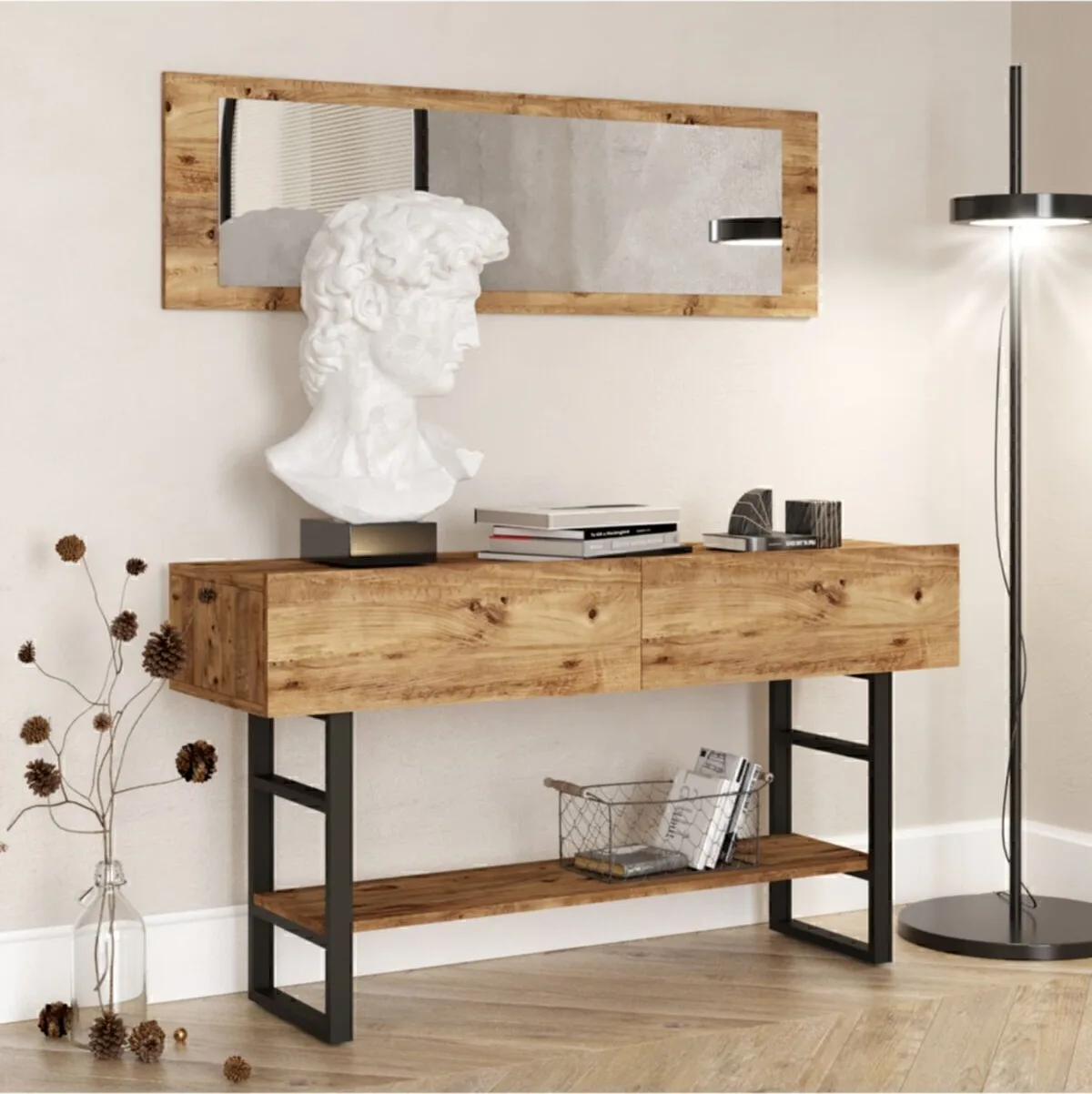EL24 Elanor Console Métal 139cm avec miroir et portes ELA24-A