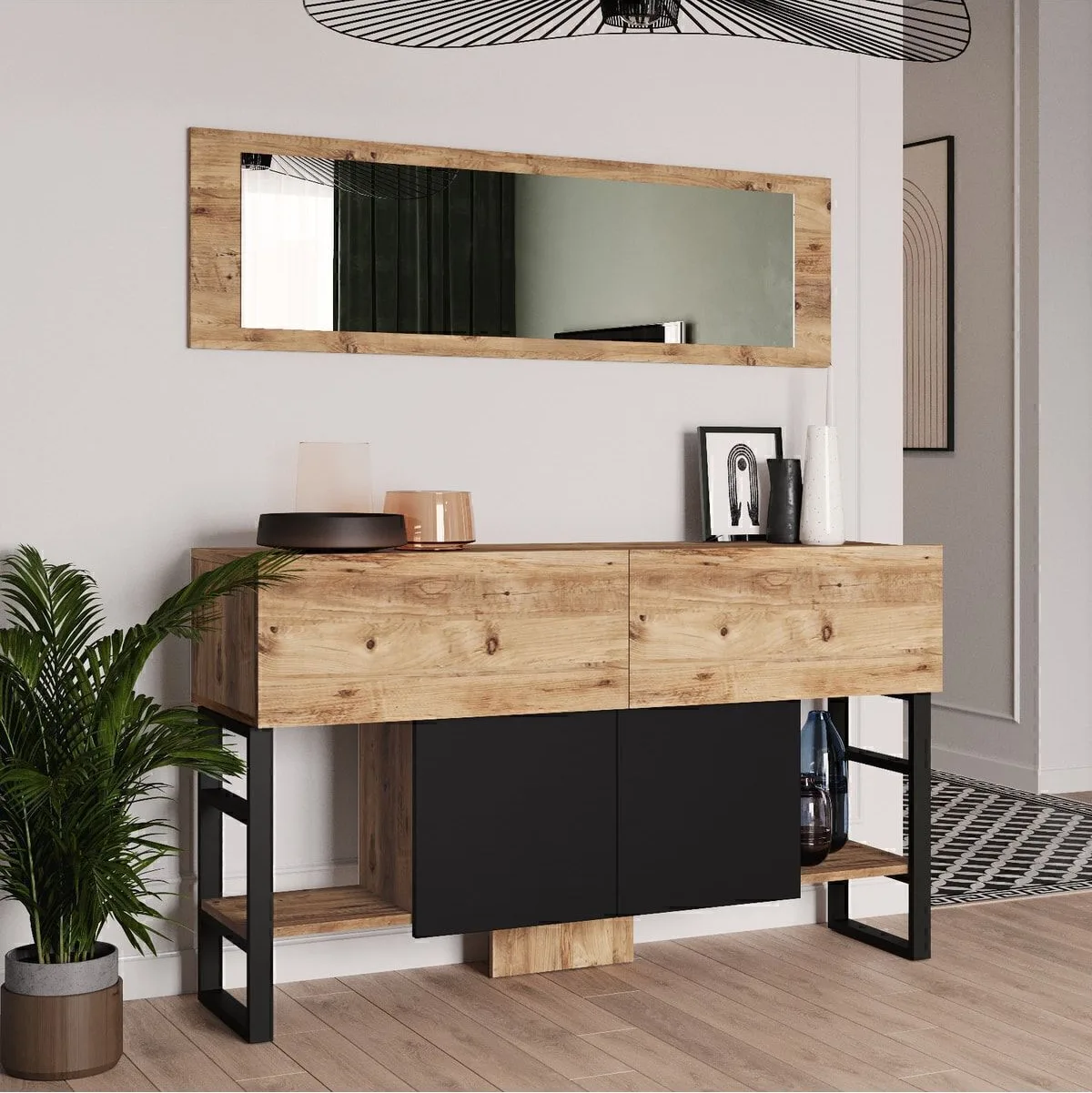 EL26 Elanor Console Métal 139cm avec miroir et 4 portes ELA26-A