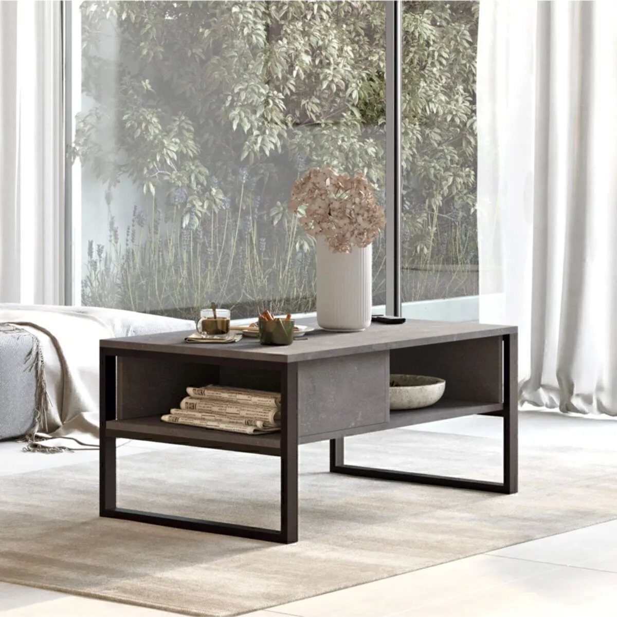 EL34 Elanor Table basse Métal avec étagères Béton ELA34-RG