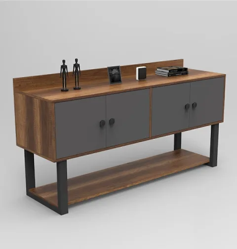 Meva D Console de bureau 4 portes Pieds Métal Baroque-Anthracite MEV04-BA