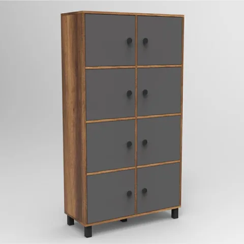 Meva F Armoire de classement de bureau 8 portes avec pieds en bois Barok-anthracite MEV06-BA