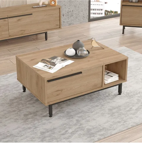 Bohem Table basse 60x90cm avec pieds en métal et portes Sepet BOH2-S