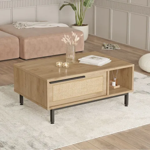 Bohem Table basse 60x90cm avec pieds en métal, portes et impression UV Sepet-jüt BOH2-SU