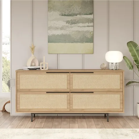 Console Bohème 160cm 4 portes pieds métal impression UV Sepet-jute BOH3-SU