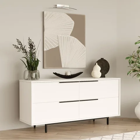Bohem Console 160cm 4 portes avec pieds en métal Blanc BOH3-W