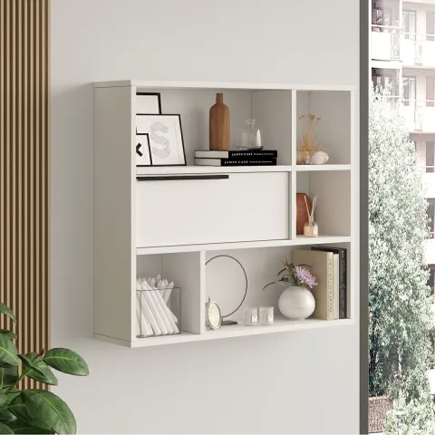 Bohem Étagère murale bibliothèque avec portes Blanc BOH5-W