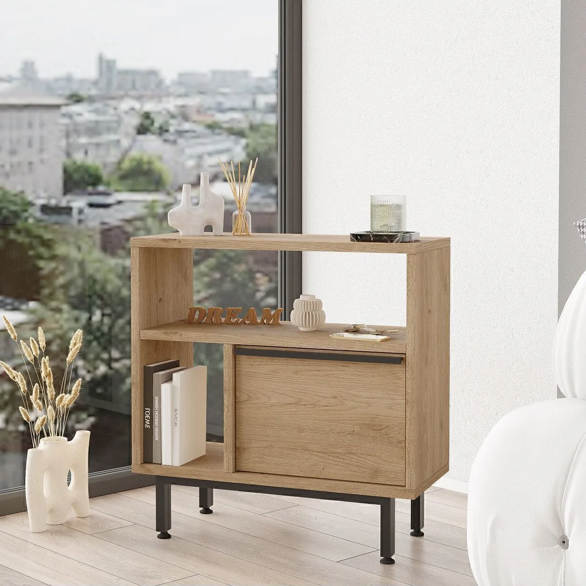 Bohem Table d'appoint table de chevet avec portes et pieds en métal Sepet BOH6-S