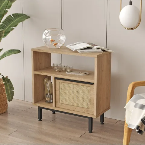 Bohem Table d'appoint table de chevet avec portes, pieds en métal et impression UV Sepet-Jüt BOH6-SU