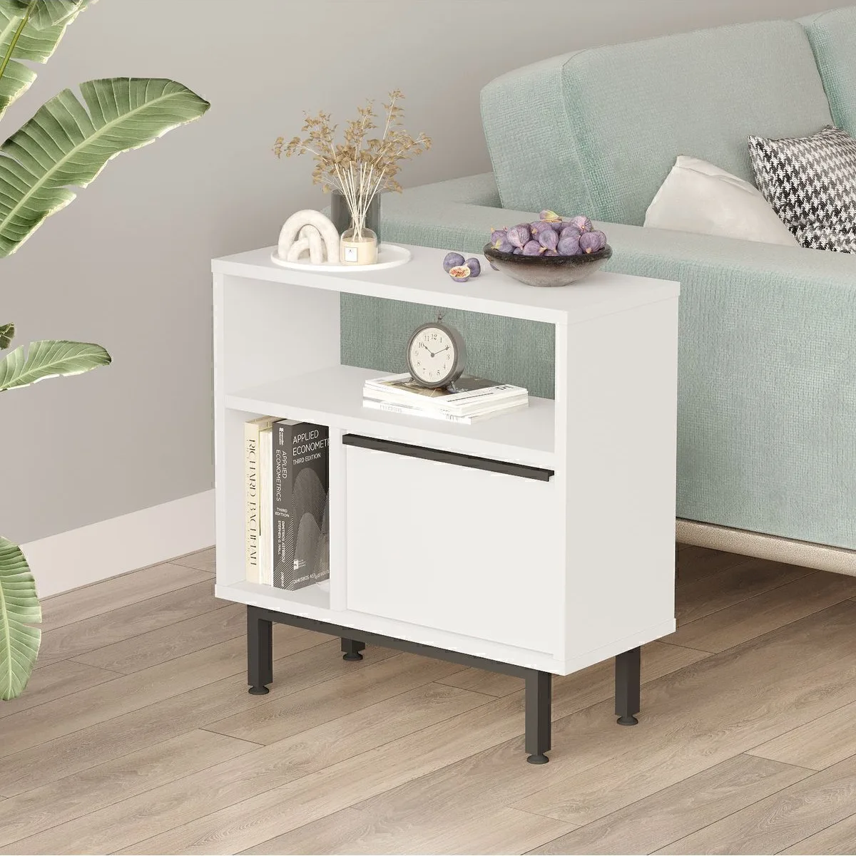 Bohem Table d'appoint table de chevet avec portes et pieds en métal Blanc BOH6-W