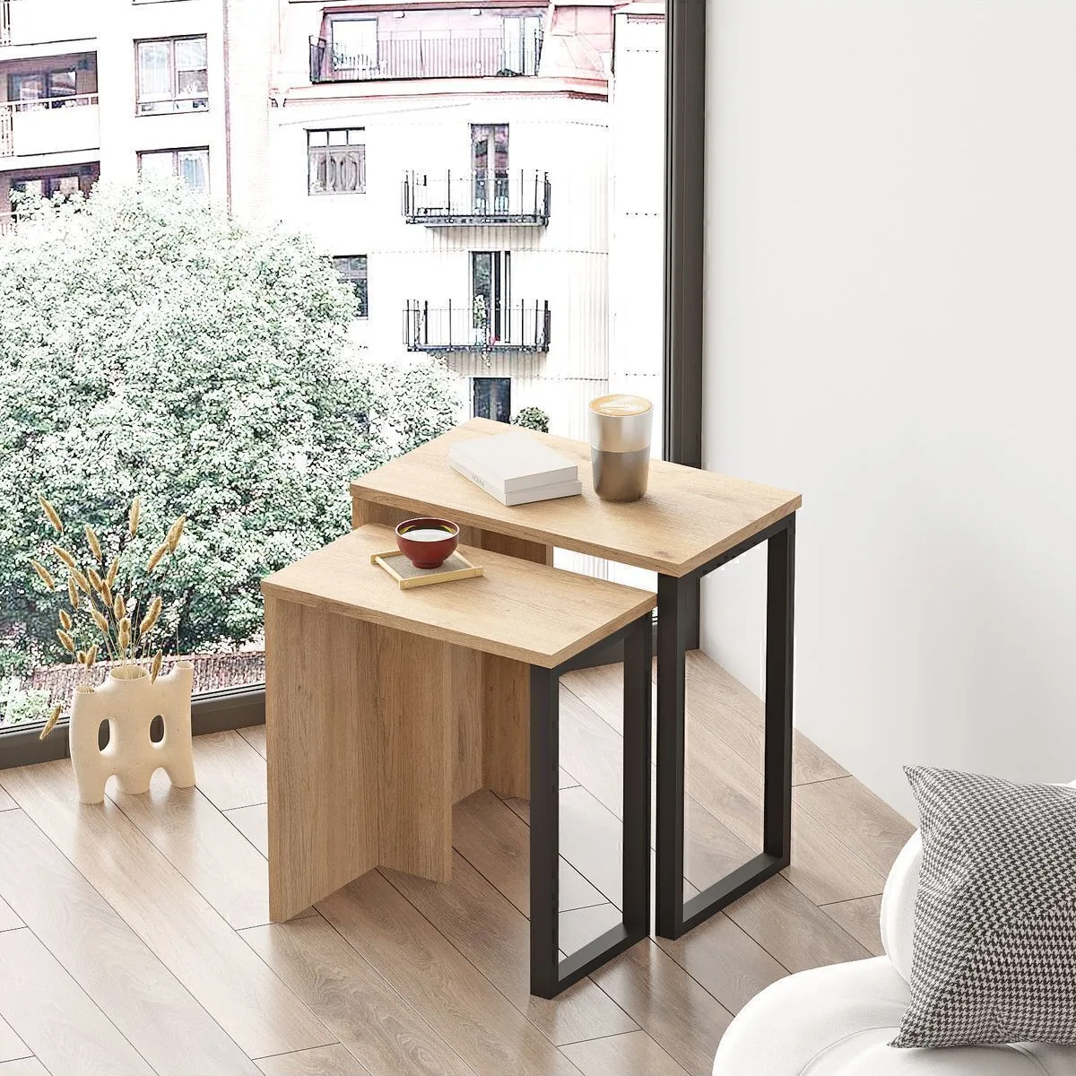 Bohem Lot de 2 tables gigognes avec pieds en métal Sepet BOH7-S