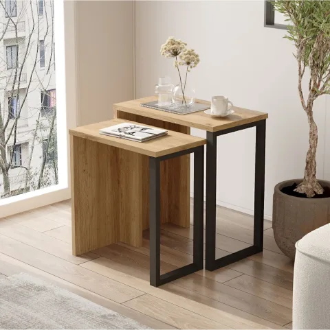 Bohem Lot de 2 tables gigognes avec pieds en métal et impression UV Sepet-Jüt BOH7-SU