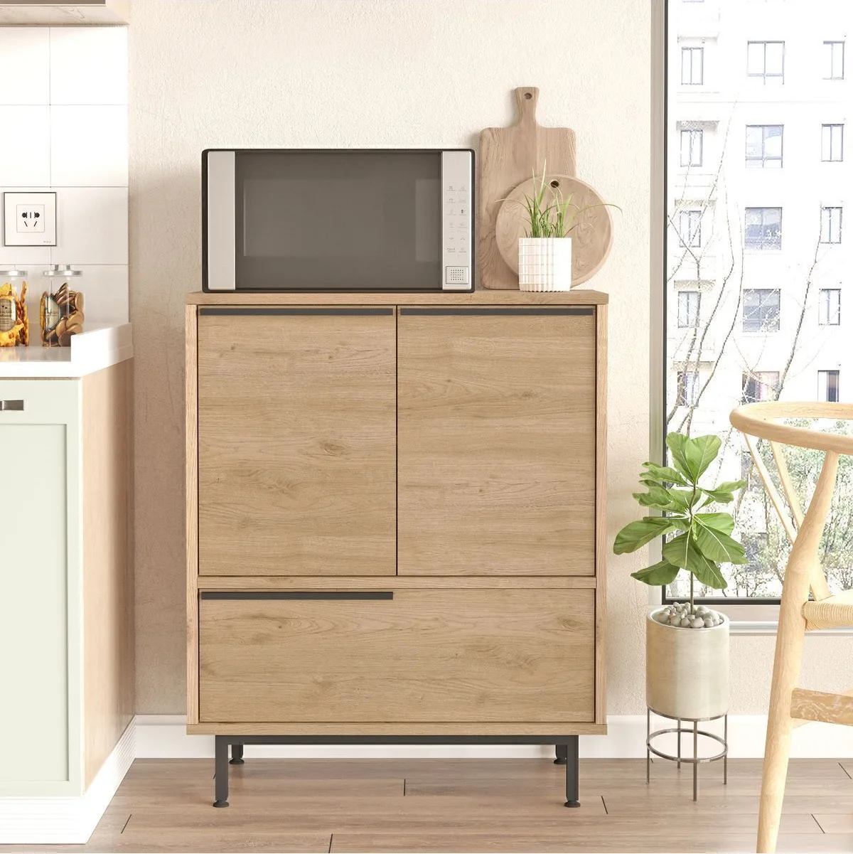 Bohem Meuble de cuisine micro-ondes 3 portes avec pieds en métal Sepet BOH8A-S