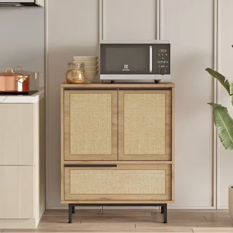 Bohem Meuble de cuisine micro-ondes 3 portes avec pieds en métal et impression UV Sepet-Jüt BOH8A-SU