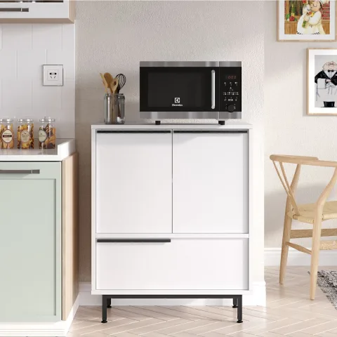 Bohem Meuble de cuisine micro-ondes 3 portes avec pieds en métal Blanc BOH8a-W