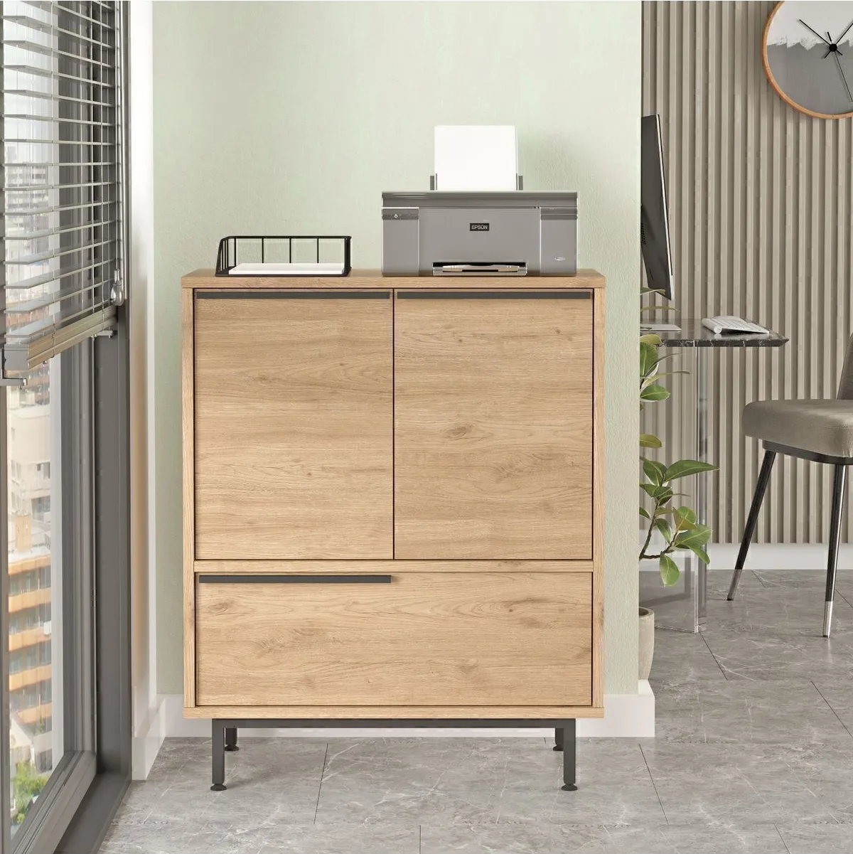 Bohem Armoire de bureau 3 portes avec pieds en métal Sepet BOH8B-S
