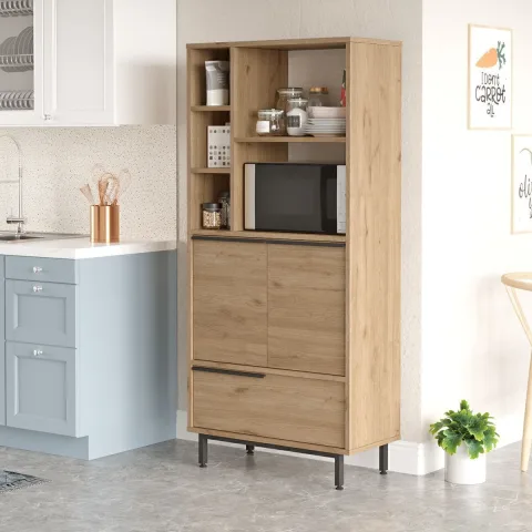Bohem Meuble de cuisine garde-manger micro-ondes 3 portes avec étagères et pieds en métal Sepet BOH9A-S