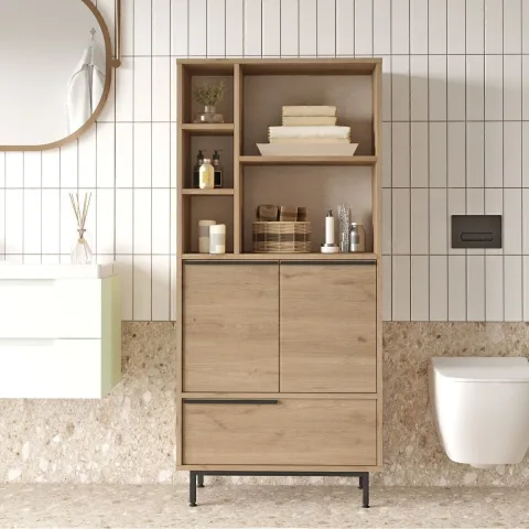 Bohem Meuble de salle de bain armoire polyvalente 3 portes avec pieds en métal Sepet BOH9C-S