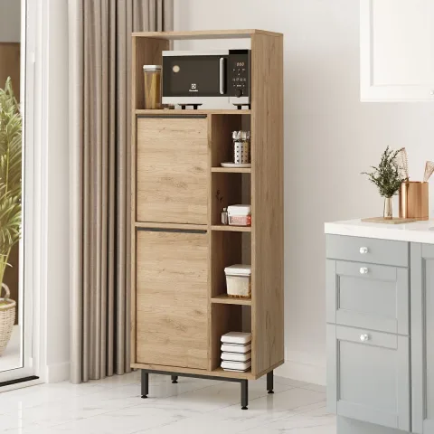 Bohem Meuble de cuisine garde-manger micro-ondes 2 portes avec étagères et pieds en métal Sepet BOH10A-S