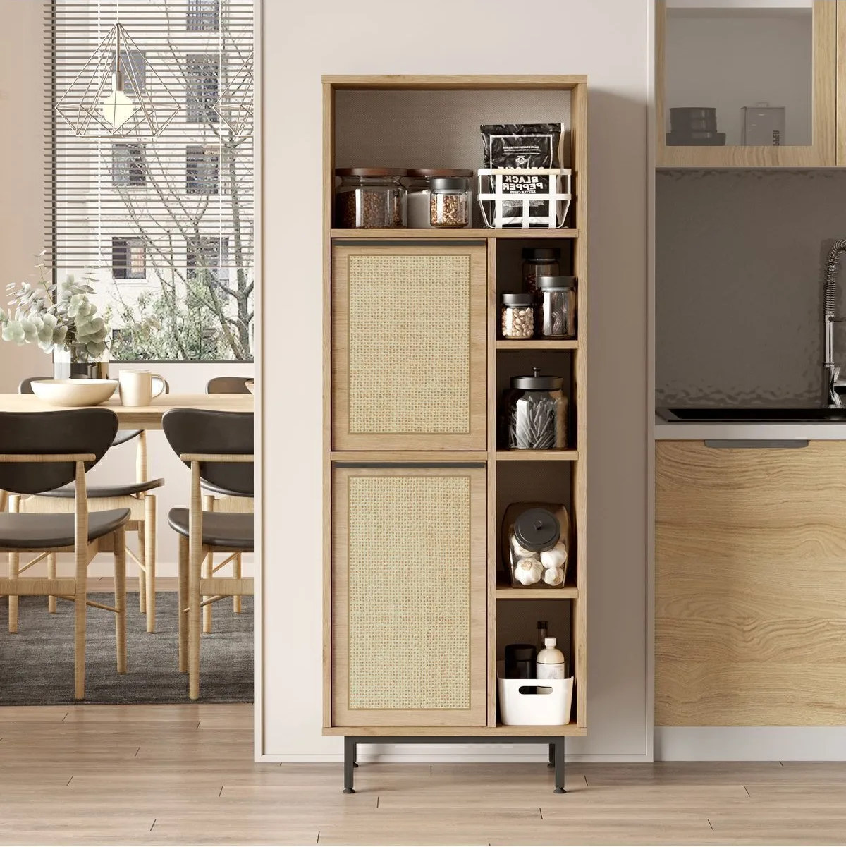 Bohem Meuble de cuisine garde-manger micro-ondes 2 portes avec pieds en métal et impression UV Sepet-Jüt BOH10A-SU