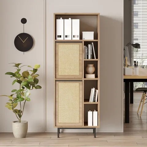Bohem Armoire de classement de bureau bibliothèque 2 portes avec pieds en métal et impression UV Sepet-jüt BOH10B-SU